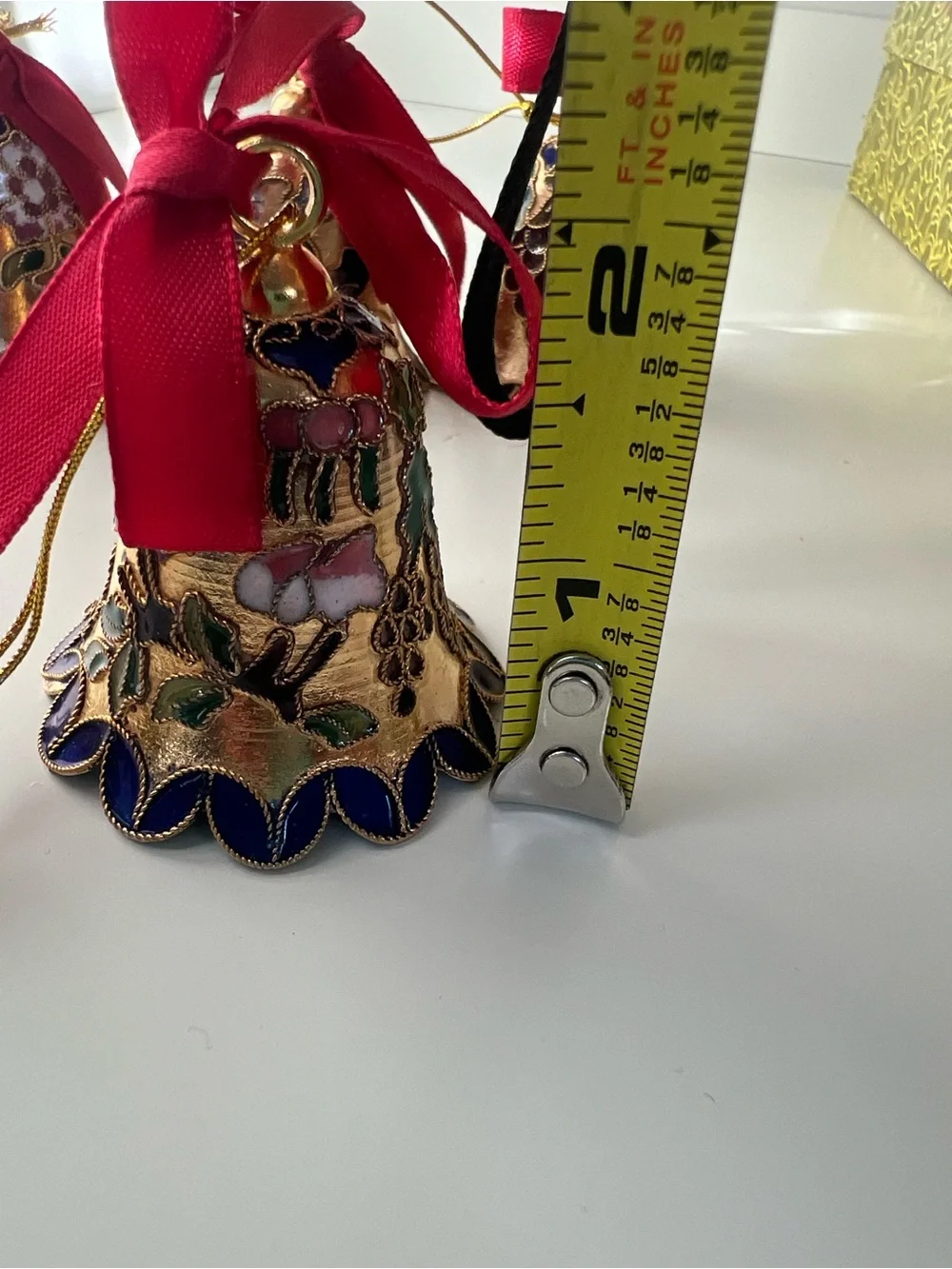 Gold colored Cloisonné Bell Ornaments (Set of 4) - not actual gold